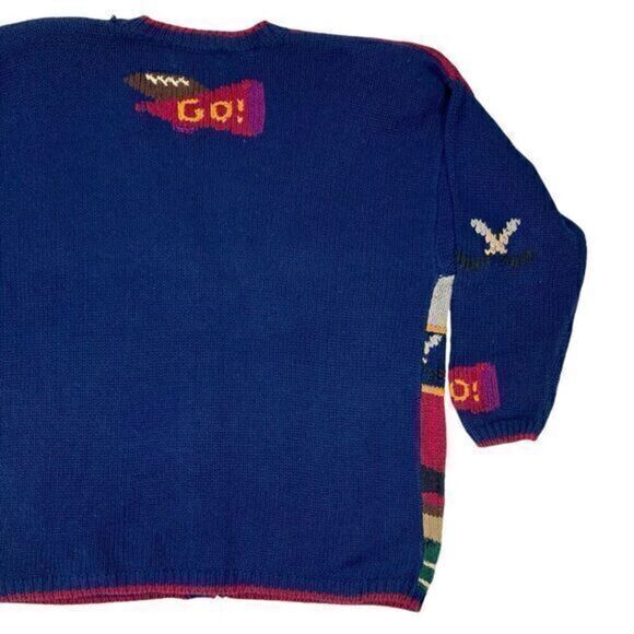 Northern Isles Sweater Womens 2X Blue Varsity Back to School Hand Knit Cardigan - Picture 9 of 16